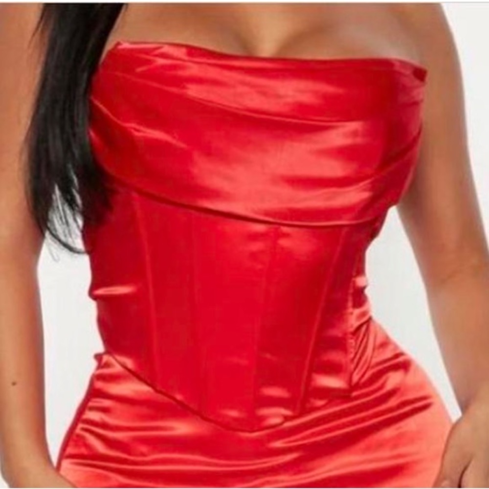 Satin Corset Top - Red